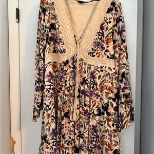 Torrid Cream Floral Dress with Purple and Orange Details